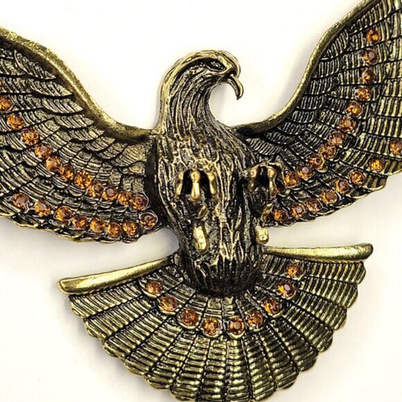 Eagle Pendant Necklace Antique Gold Eagle Statement Pendant Necklace - Picture 5 of 13